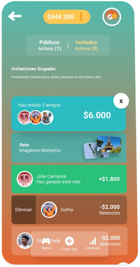 Invitaciones y retos activos